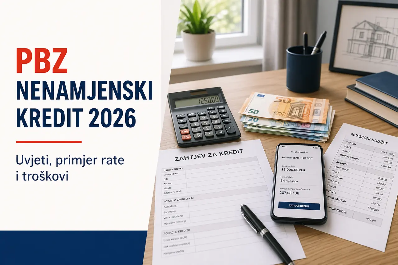 PBZ nenamjenski kredit 2026 uz kalkulator rate, zahtjev za kredit i mjesečni budžet